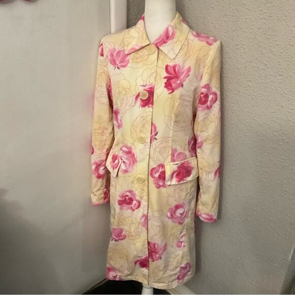 Esprit Rain Coat Trench in Watercolor Yellow/ Pink Floral Print S Dopamine - Picture 2 of 7